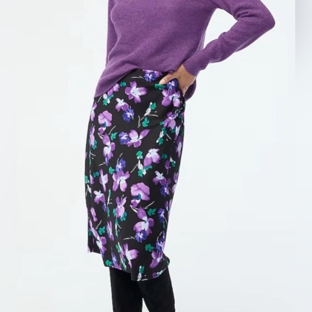 J Crew black and purple A line satin midi skirt size large new
